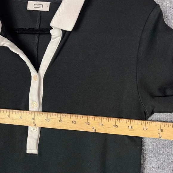 AYR Polo Dress Womens L Black Excellent Pima Cotton Short Sleeve Midi Side Slit - Picture 5 of 9